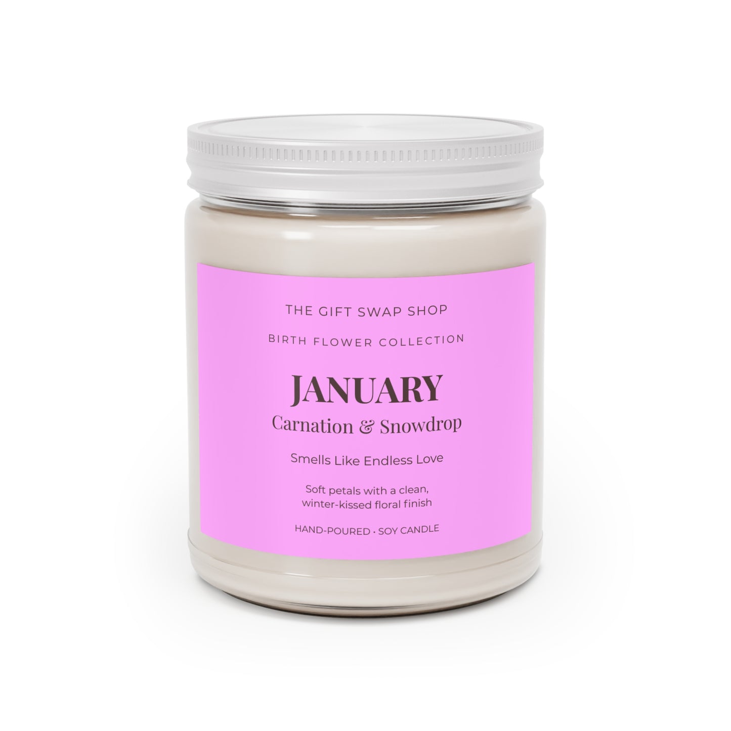 January Carnation & Snowdrop Scented Soy Candle (9oz) — Mother's Day Gift