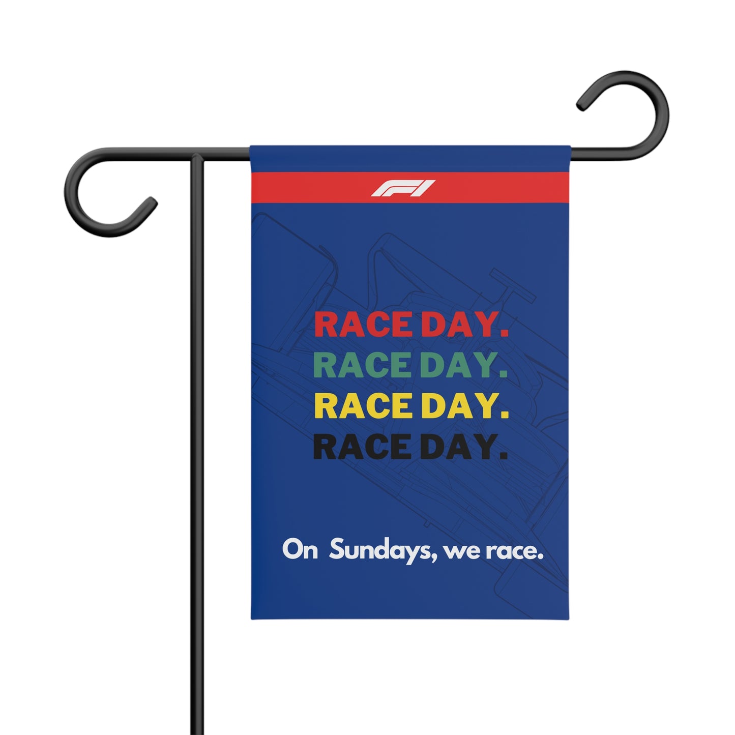 Race Day Garden Banner — "On Sundays We Race" Formula 1 Yard Flag