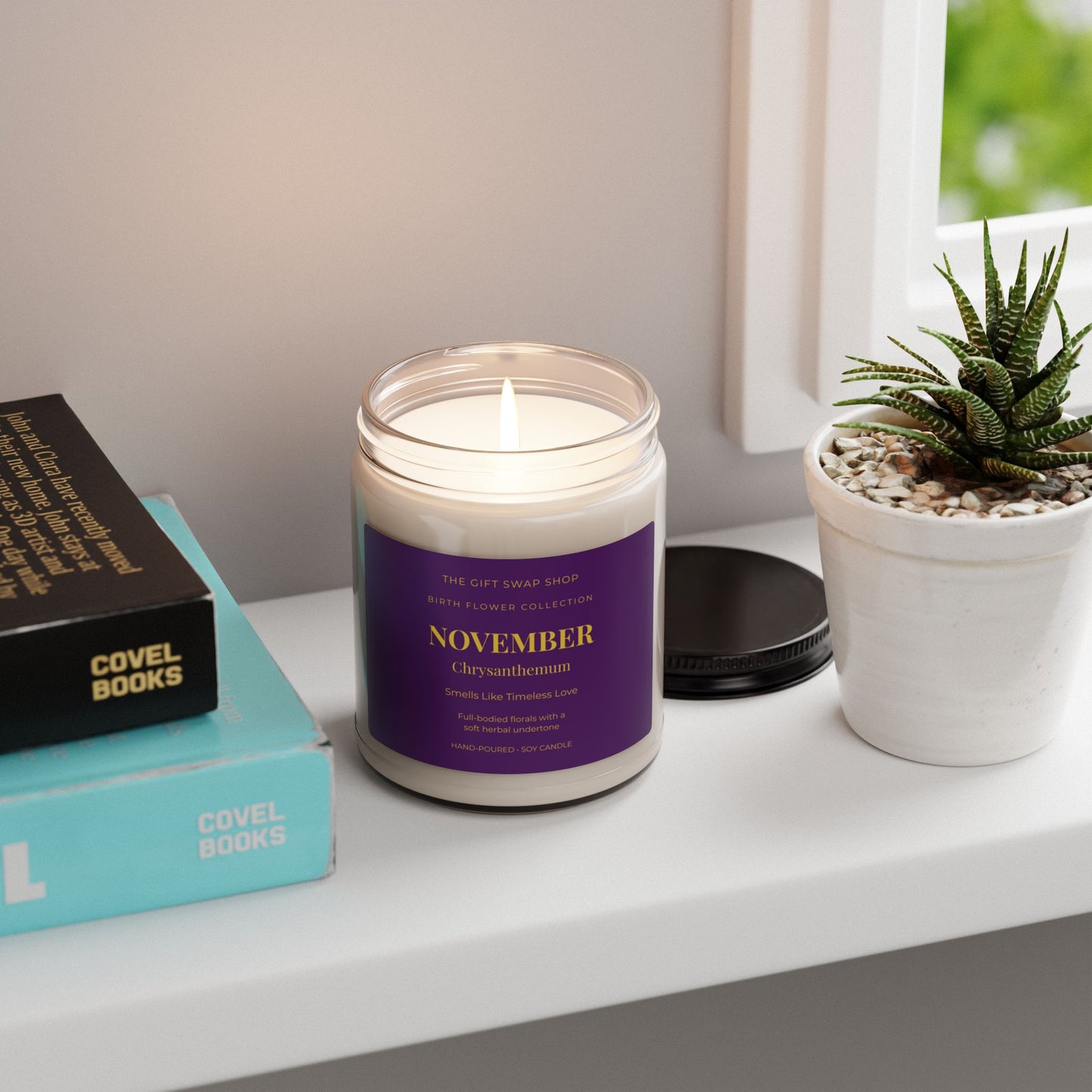 November Birth Flower Chrysanthemum Soy Candle — 9oz Scented Jar