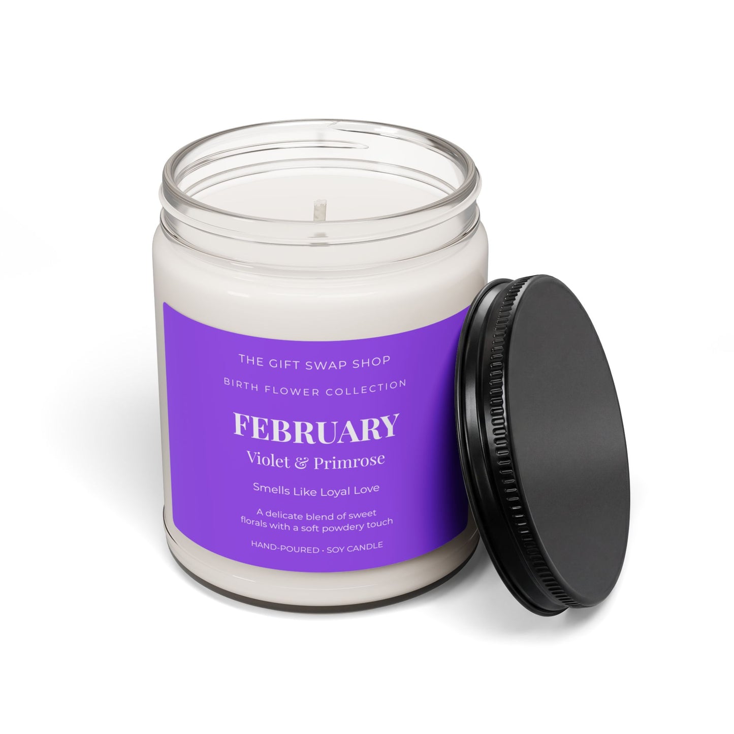 February Birth Flower Candle — Violet & Primrose Scented Soy (9oz)