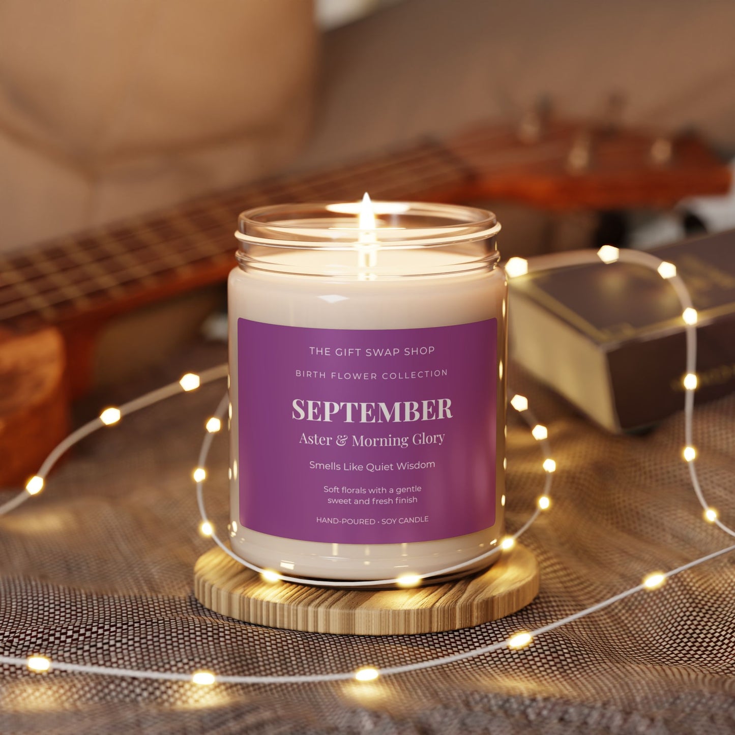 September Birth Flower Aster & Morning Glory Soy Candle — 9oz Scented Jar