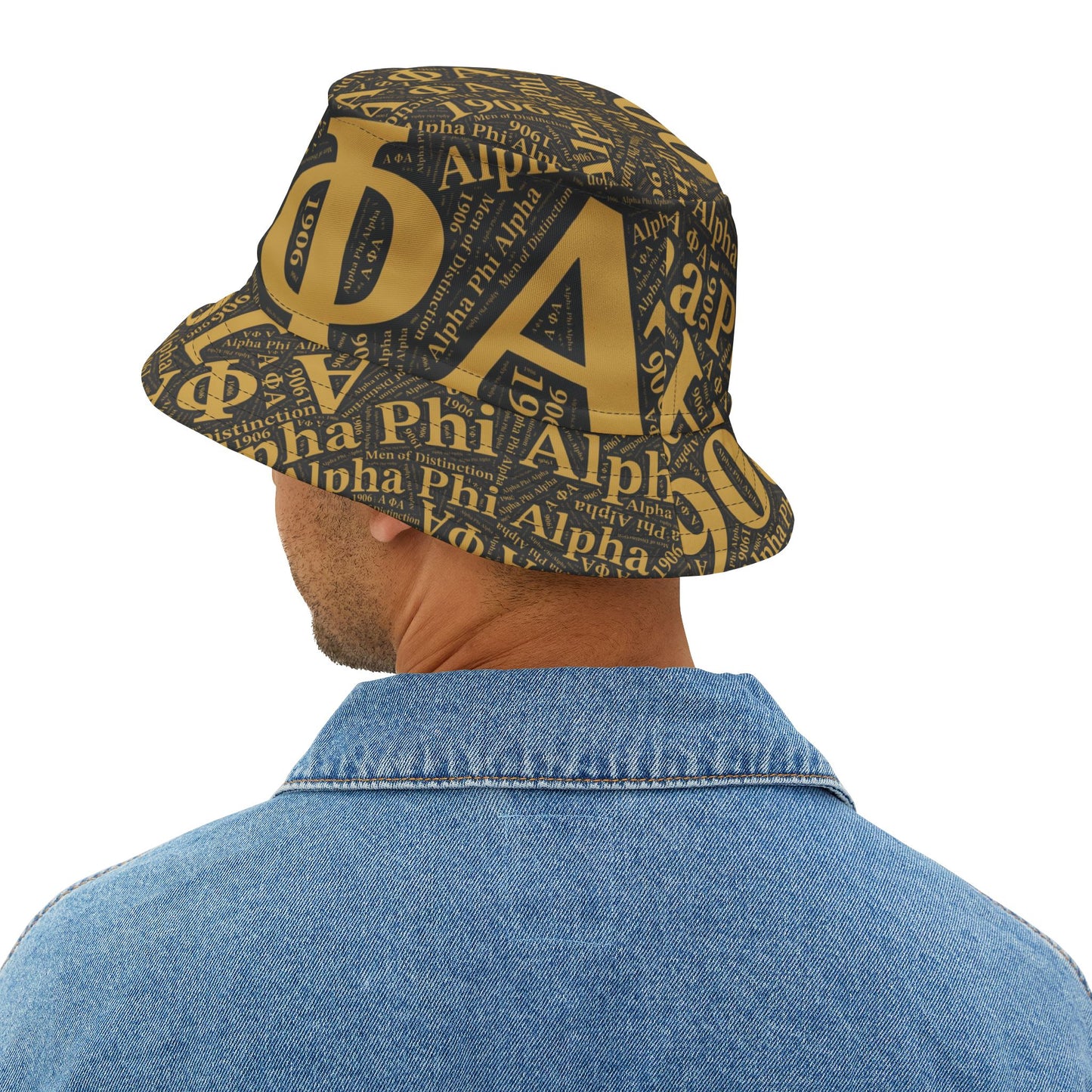 Alpha Phi Alpha Black & Old Gold Printed Bucket Hat | The "Ice Cold" Legacy Crown