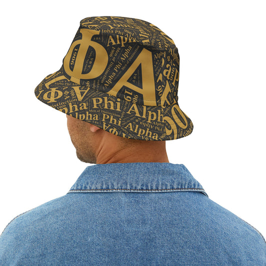 Alpha Phi Alpha Black & Old Gold Printed Bucket Hat | The "Ice Cold" Legacy Crown
