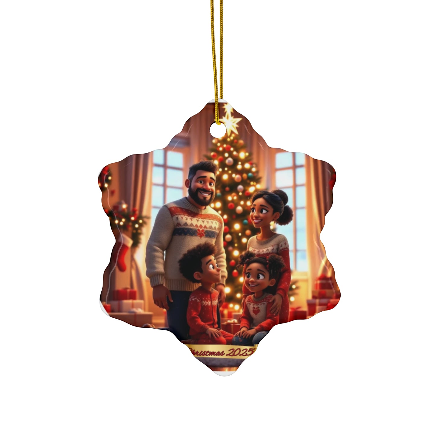 Black Family Keepsake Ornament | African American Mom, Dad, and 2 Kids  |