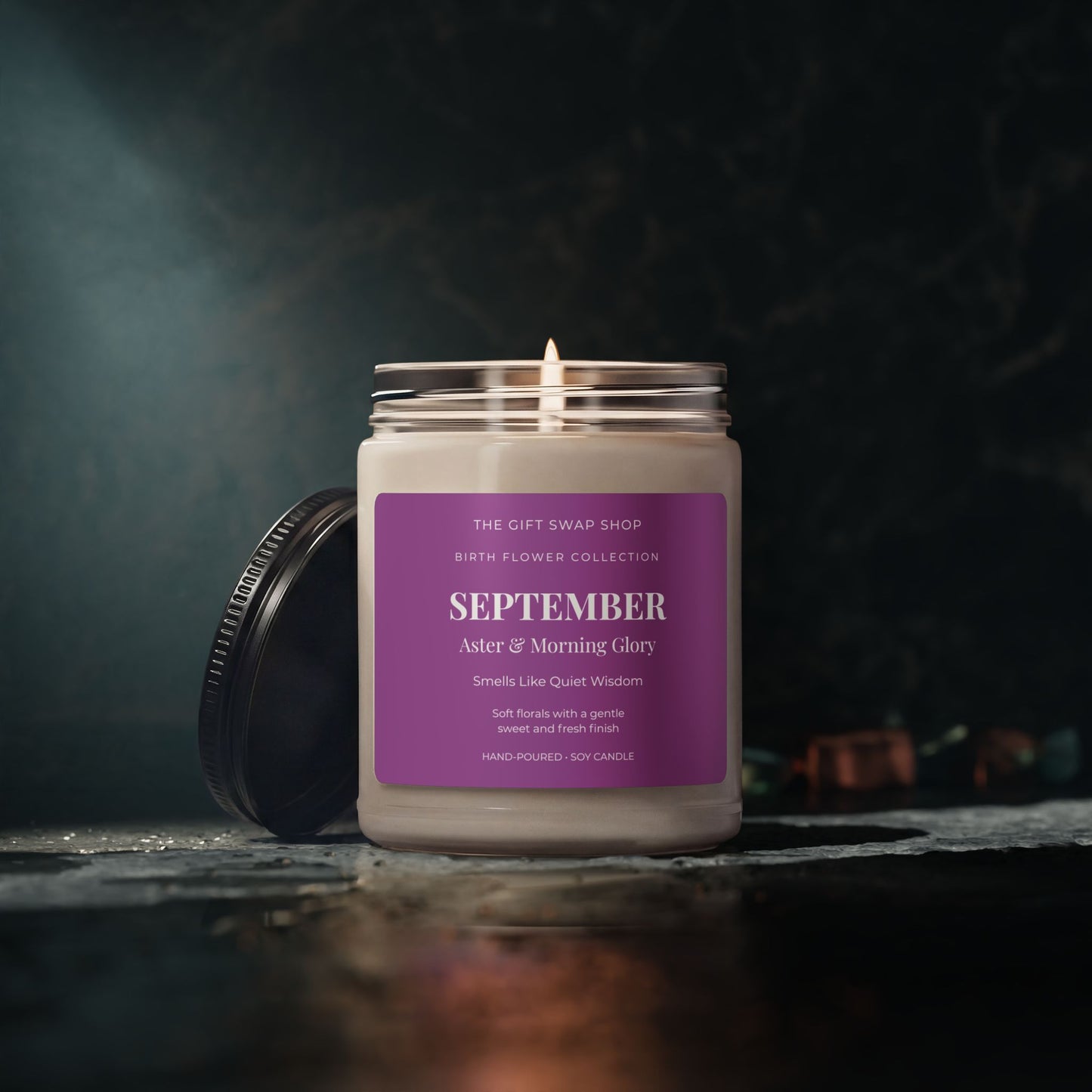 September Birth Flower Aster & Morning Glory Soy Candle — 9oz Scented Jar