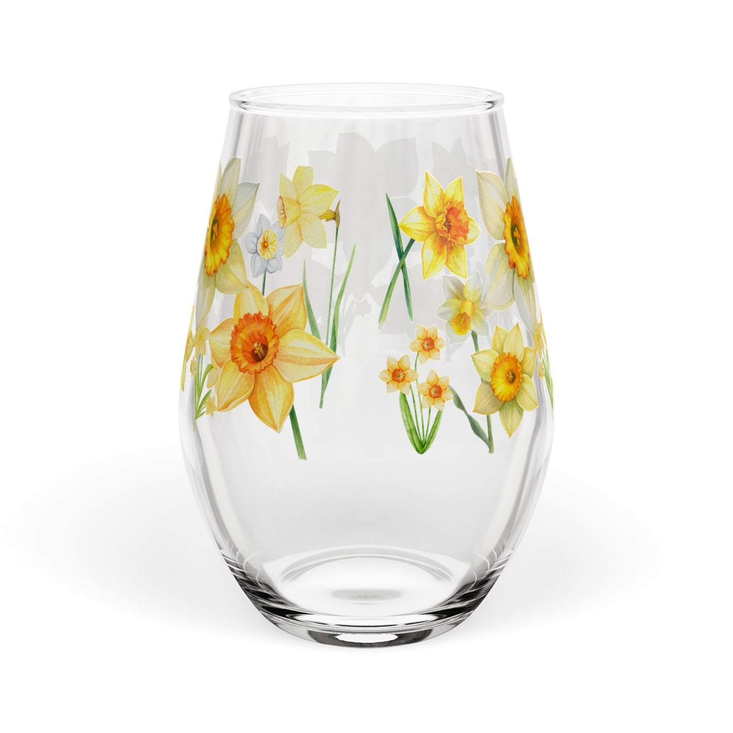 March Birth Month Flower - Daffodil Bouquet Stemless Wine Glass — 11.75oz