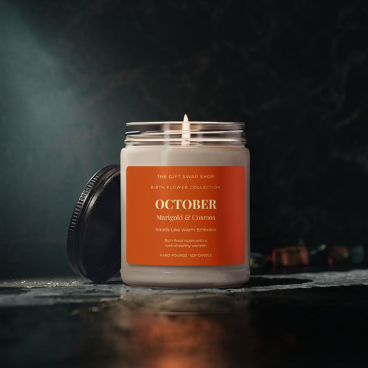 October Birth Flower Marigold & Cosmos  Soy Scented Candle (9oz)