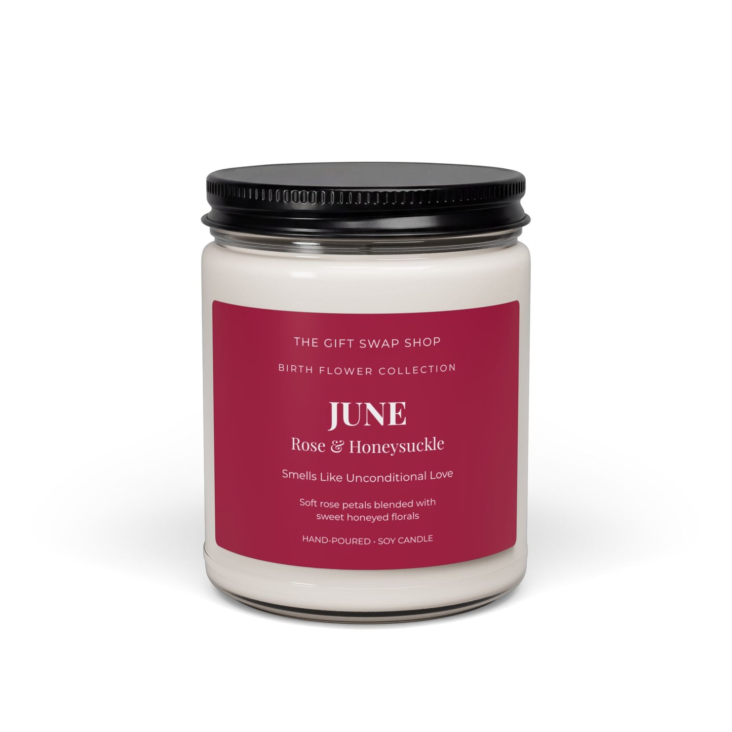 June Birth Flower Rose & Honeysuckle Scented Soy Candle — 9oz Floral Jar