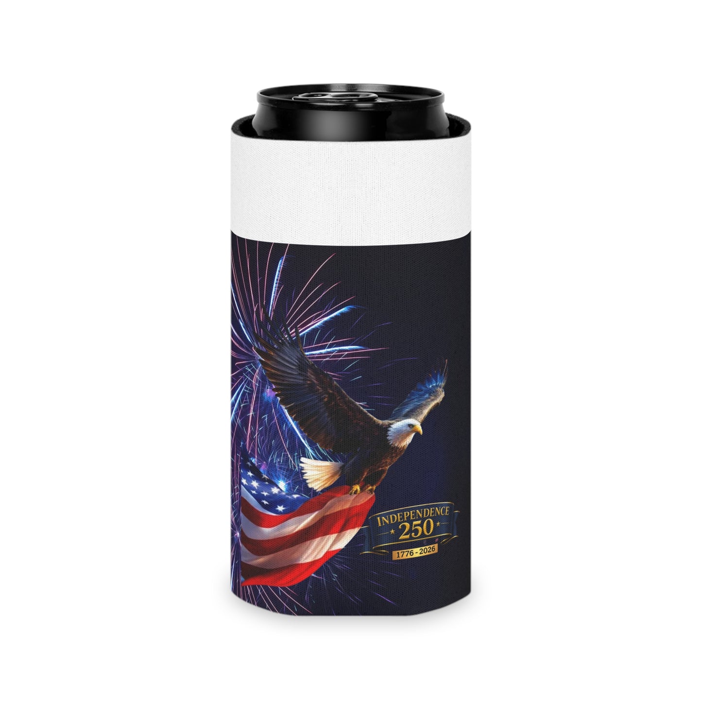 Fireworks Eagle Can Cooler – Patriotic 4th of July Beverage Sleeve