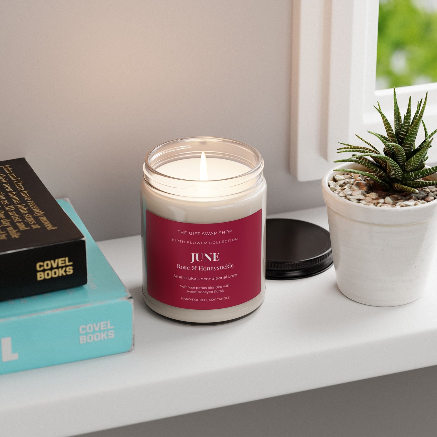 June Birth Flower Rose & Honeysuckle Scented Soy Candle — 9oz Floral Jar