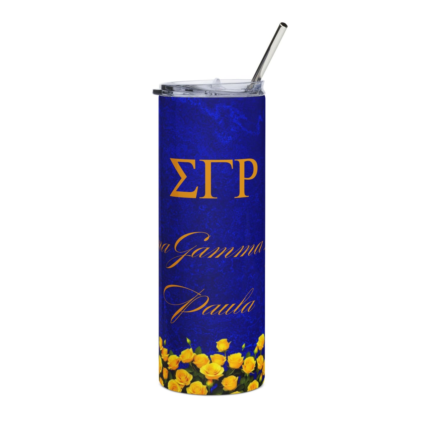 Sigma Gamma Rho Sorority Personalized Yellow Roses Tumbler | Black Greek Letter organizations | Sororities and Fraternities | 20oz Stainless Steel Tumbler