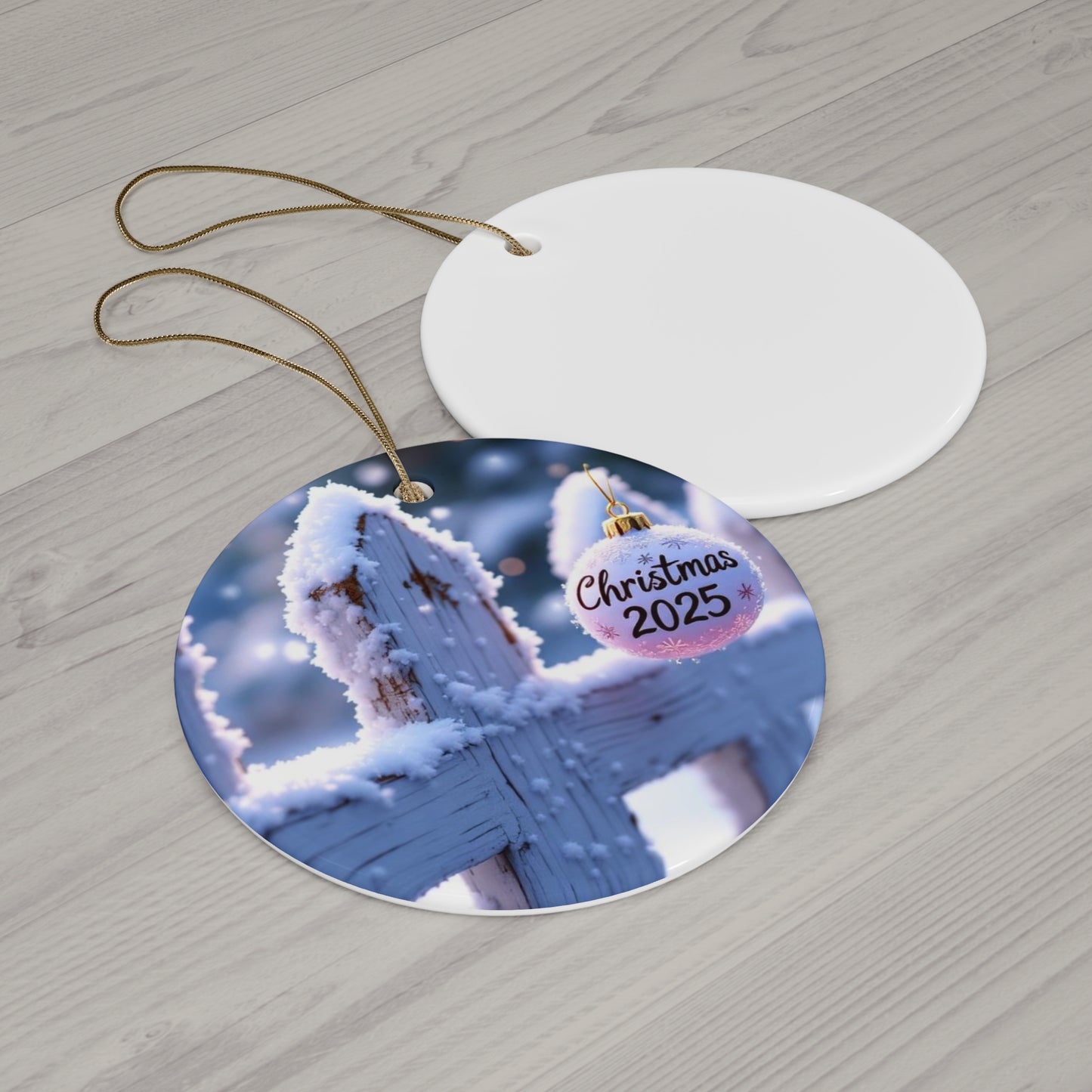 Christmas Ornament, white picket fence, Gift for Tree, 2025 Keepsake, Winter Decoration, Handcrafted Ceramic Ornament