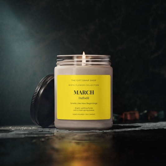March Daffodil Scented Soy Candle — 9oz Birth Flower Candle (Smells Like New Beginnings)
