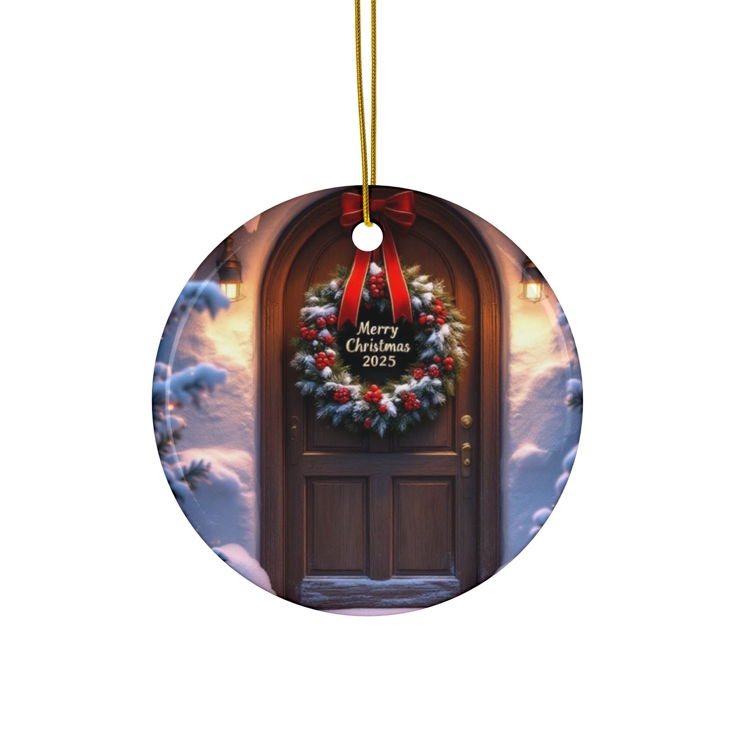 Welcoming Holiday Door Ceramic Ornament