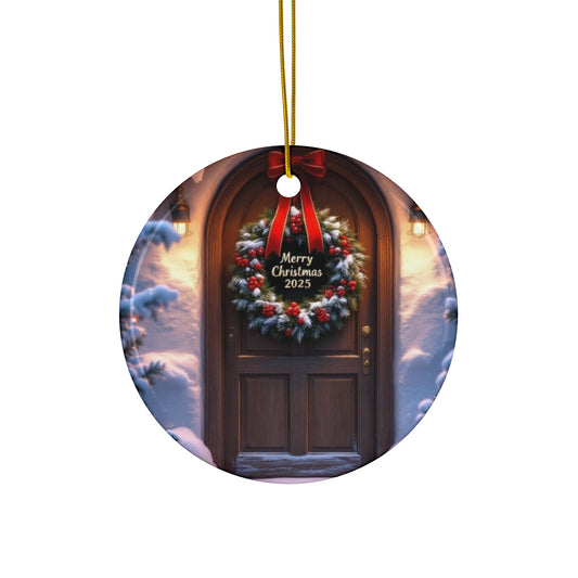 Welcoming Holiday Door Ceramic Ornament