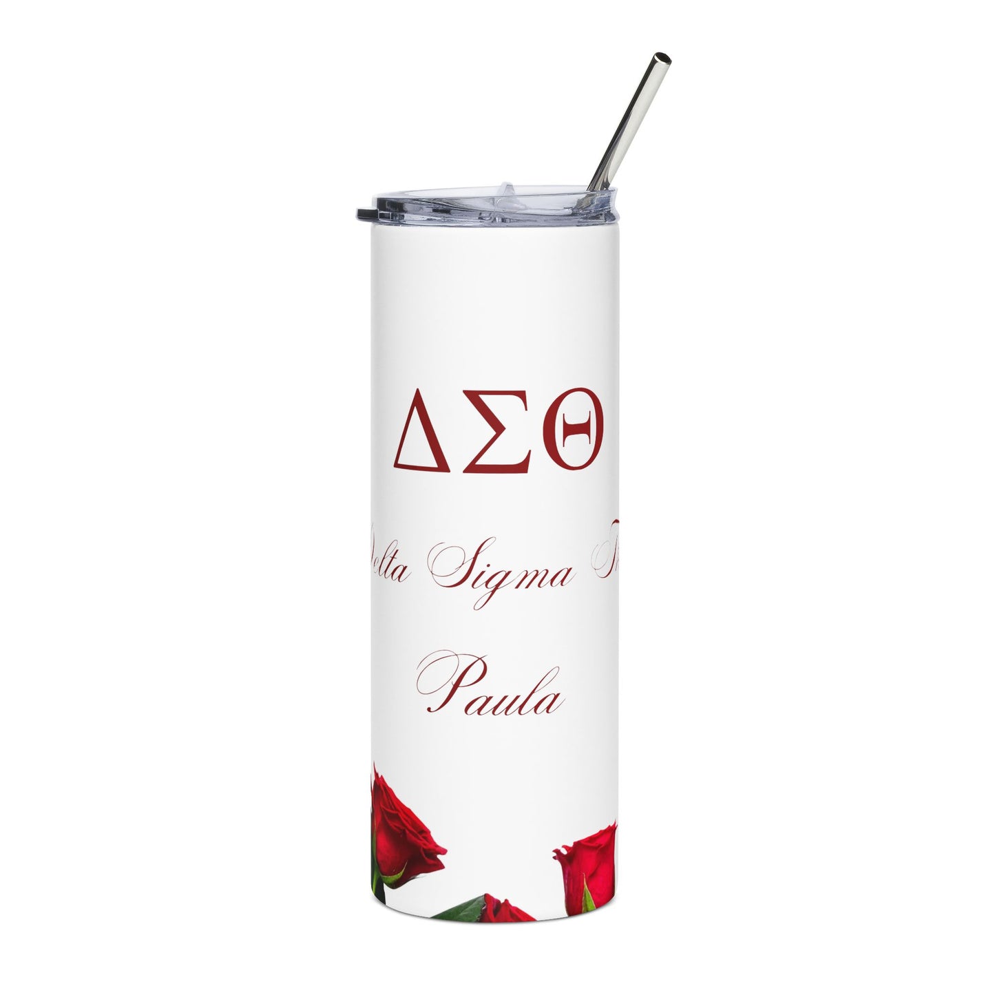 Delta Sigma Theta Sorority Personalized Red Roses Tumbler |  Black Greek Letter organizations | Sororities and Fraternities | 20oz Stainless Steel Tumbler