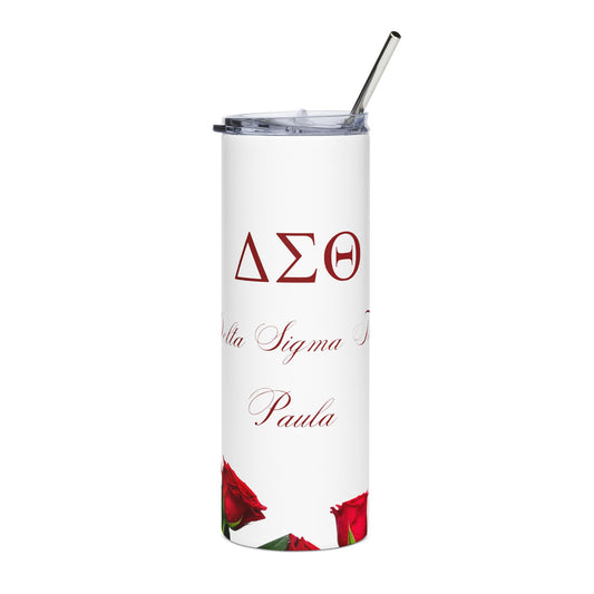 Delta Sigma Theta Sorority Personalized Red Roses Tumbler |  Black Greek Letter organizations | Sororities and Fraternities | 20oz Stainless Steel Tumbler