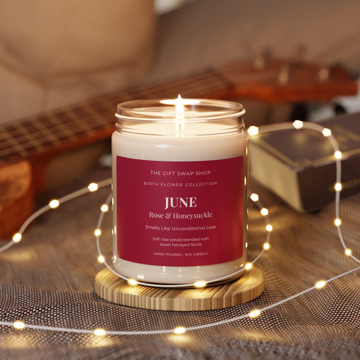 June Birth Flower Rose & Honeysuckle Scented Soy Candle — 9oz Floral Jar