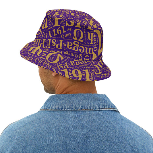 BGLO Collection Omega Psi Phi Purple & Gold Printed Bucket Hat | ΩΨΦ Bucket Hat