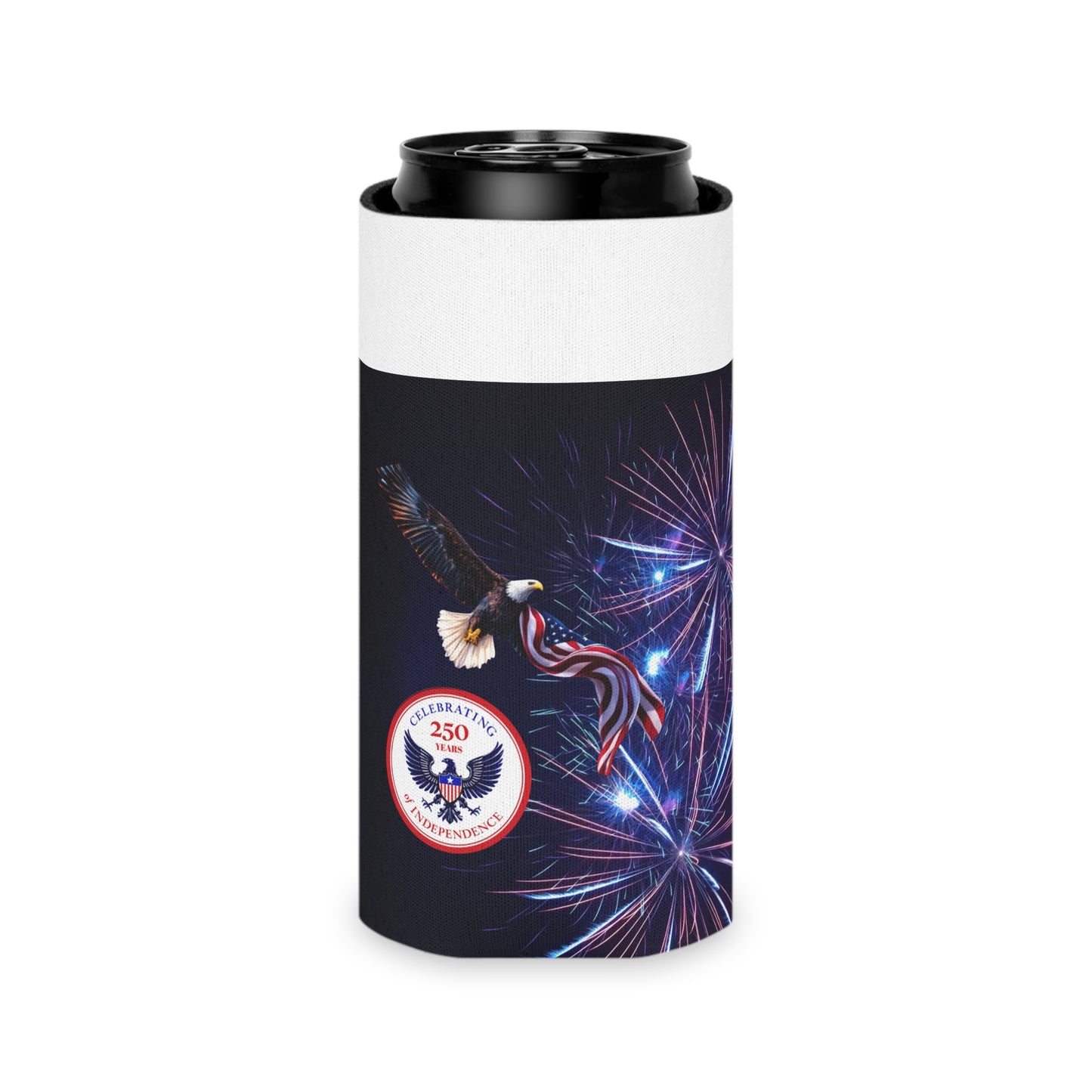 Fireworks Eagle Can Cooler – Patriotic 4th of July Beverage Sleeve