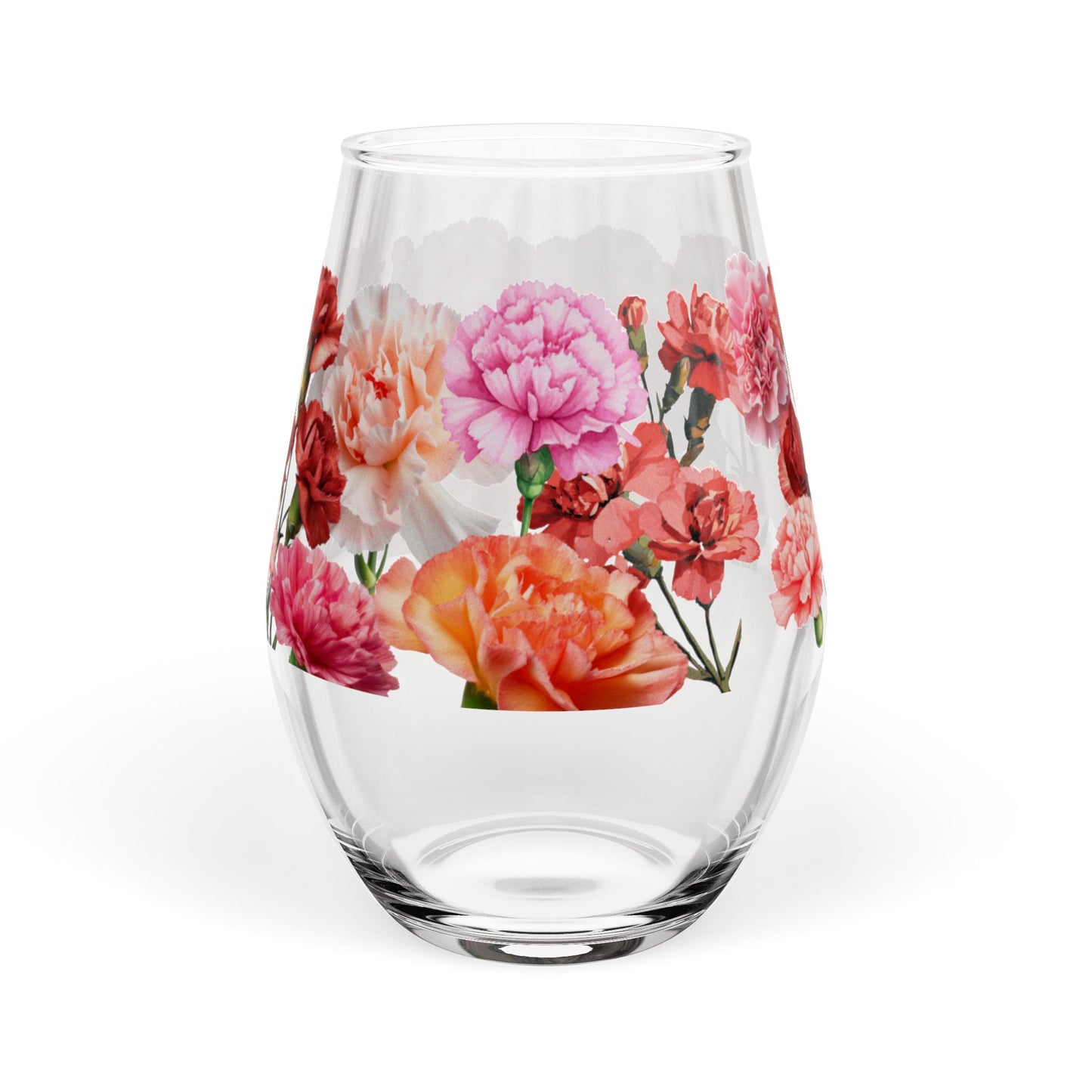 January Birth Month Flower - Carnation Bouquet Stemless Wine Glass —  11.75oz