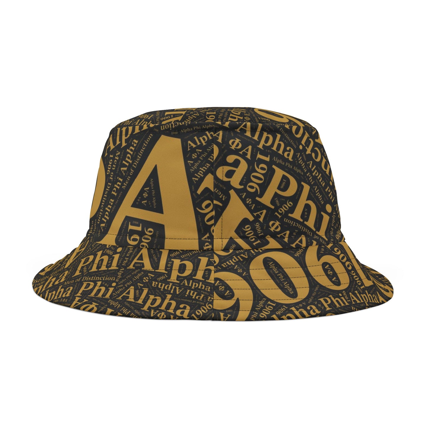 Alpha Phi Alpha Black & Old Gold Printed Bucket Hat | The "Ice Cold" Legacy Crown