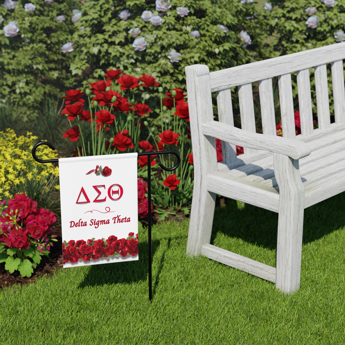 Delta Sigma Theta Sorority, Inc. Garden Flag Banner | Crimson Roses Design