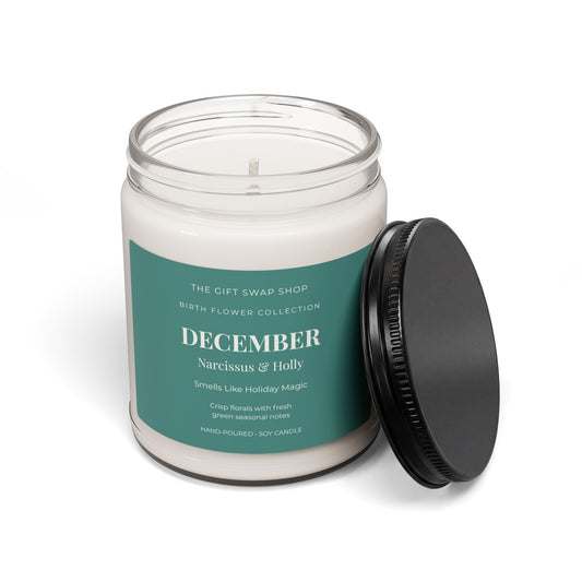 December Narcissus & Holly Scented Soy Candle — 9oz Holiday Candle