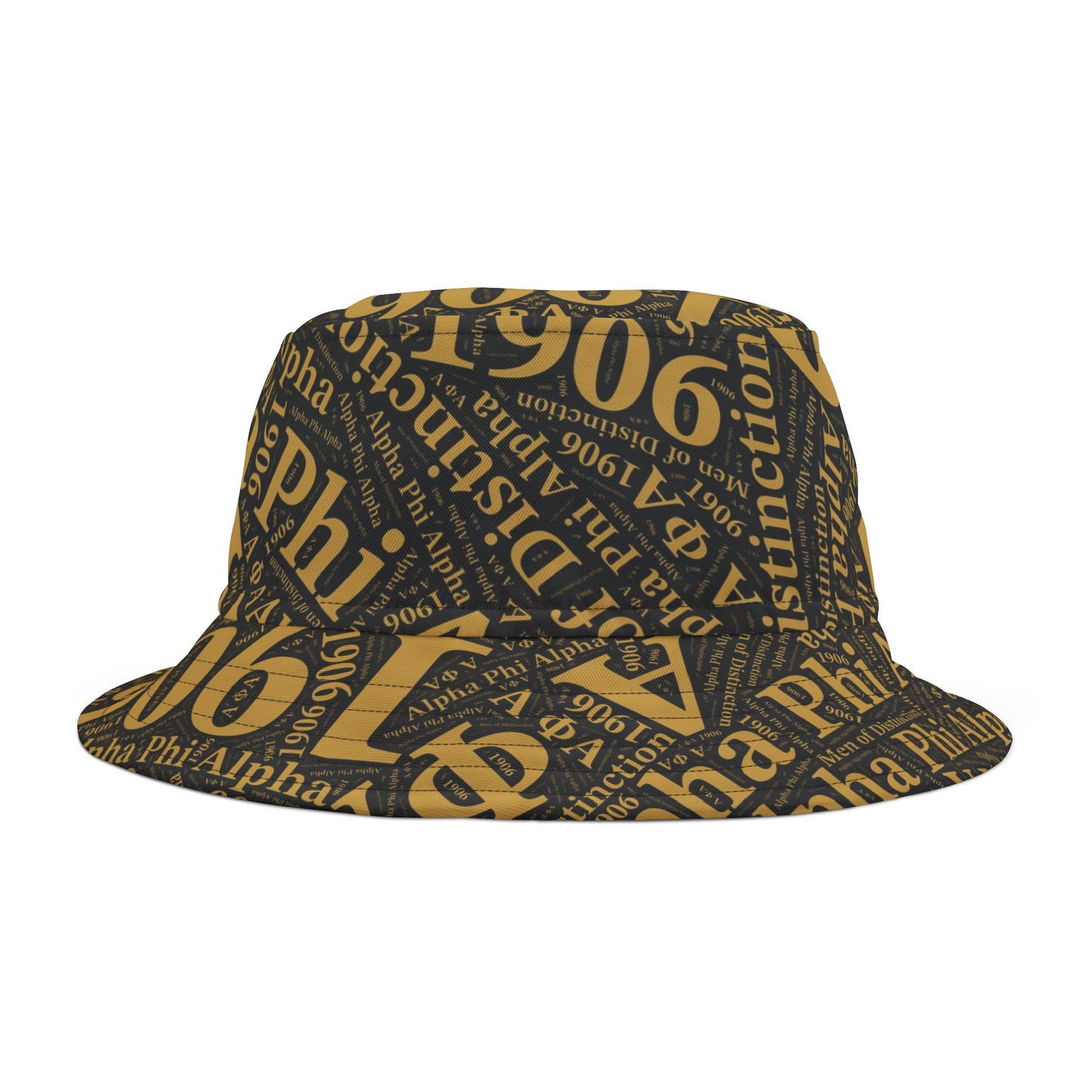 Alpha Phi Alpha Black & Old Gold Printed Bucket Hat | The "Ice Cold" Legacy Crown