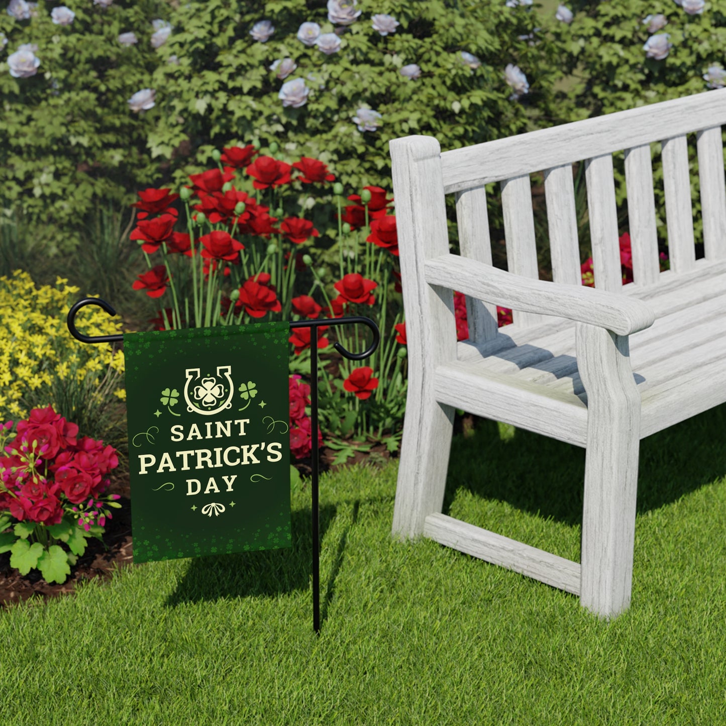 St. Patrick's Day Shamrock Garden Banner — Lucky Clover Yard Flag