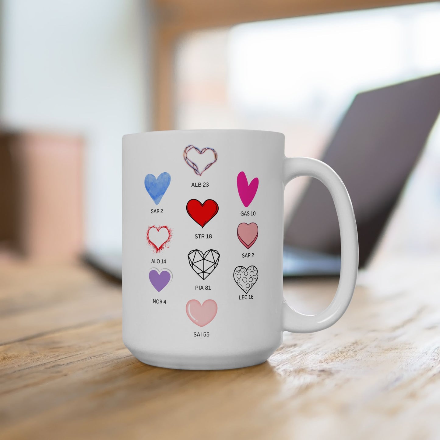 Formula 1 Drivers Hearts Ceramic Mug 15oz