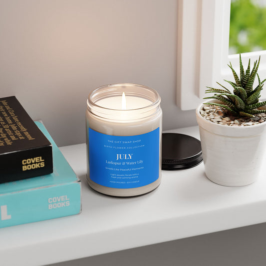 July Birth Flower Soy Candle — Larkspur & Water Lily (9oz)