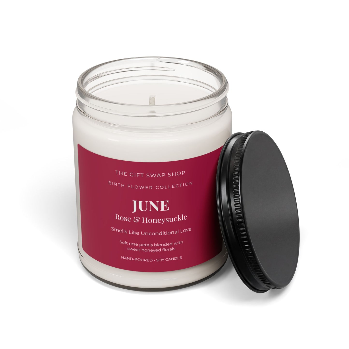 June Birth Flower Rose & Honeysuckle Scented Soy Candle — 9oz Floral Jar