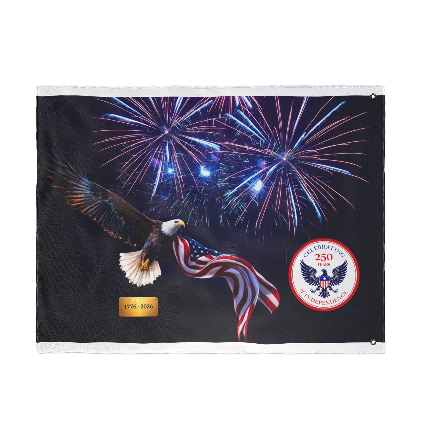 Bald Eagle with American Flag Double Sided Flag | 1776-2026 Fireworks | 1776-2026 Fireworks Flag | 250th Anniversary Flag