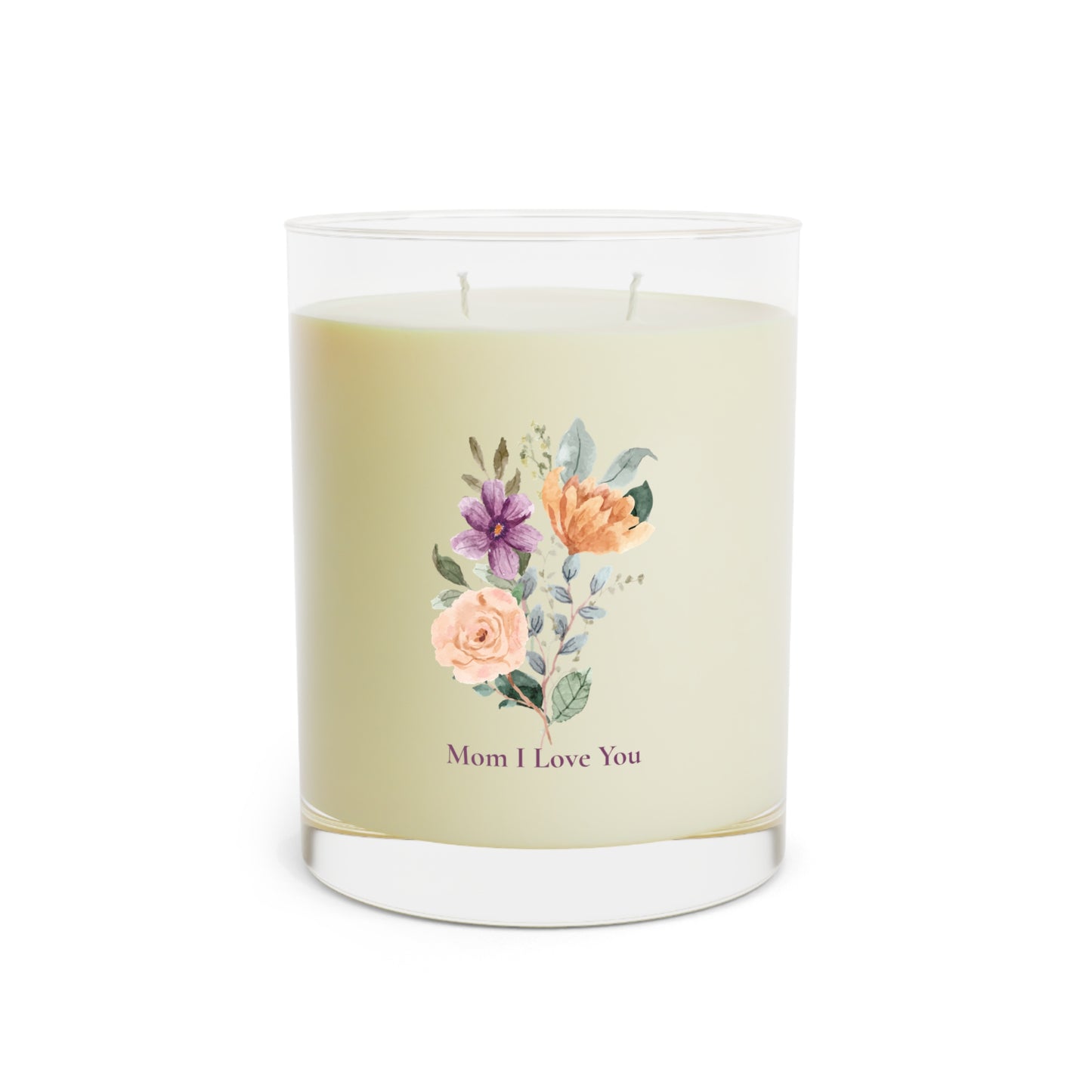 "Mom I Love You" Scented Candle — 11oz Glass Jar (Floral Bouquet Design)