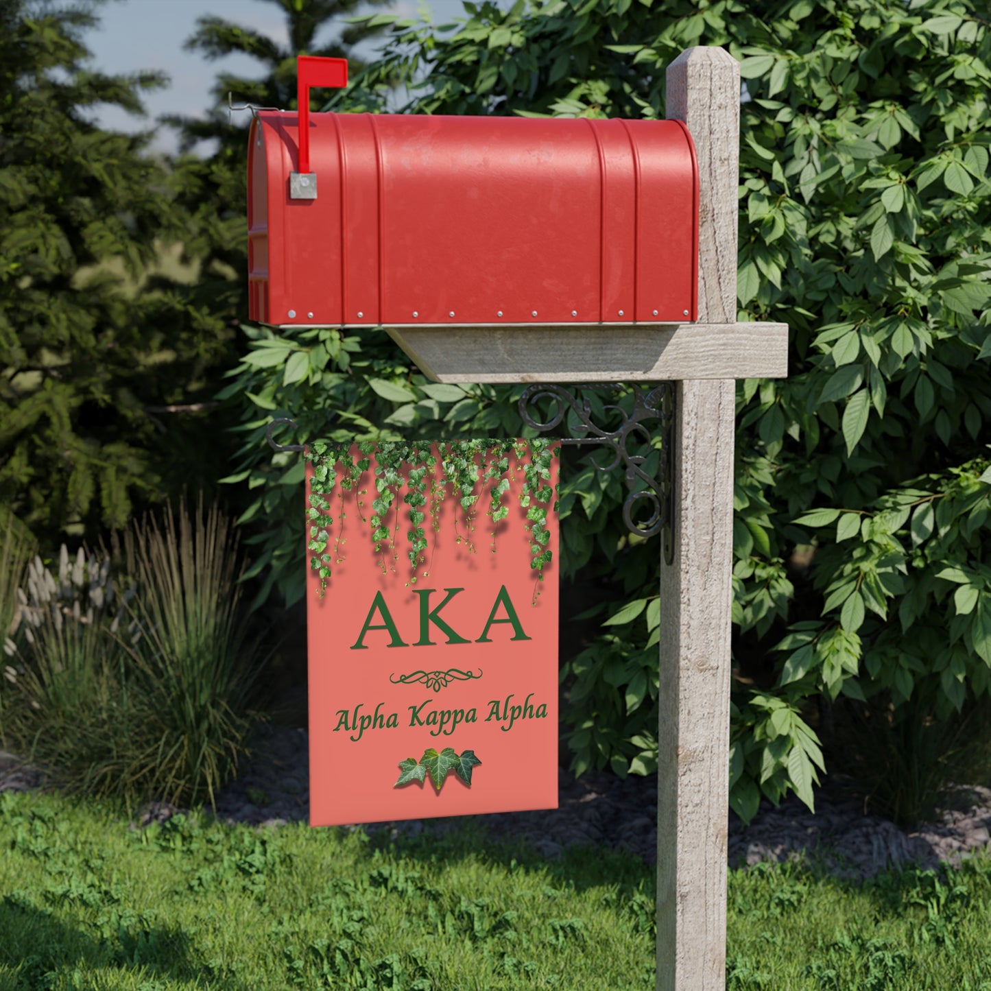 AKA Pink & Green Garden Banner with Ivy Design