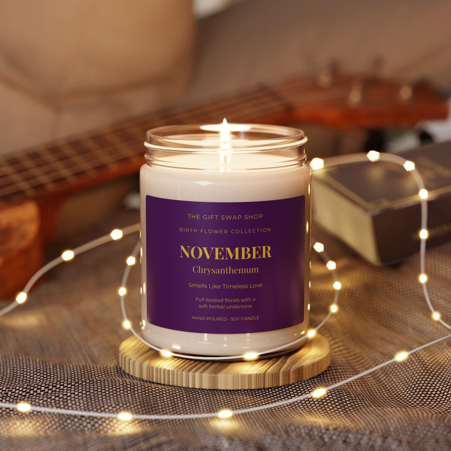 November Birth Flower Chrysanthemum Soy Candle — 9oz Scented Jar
