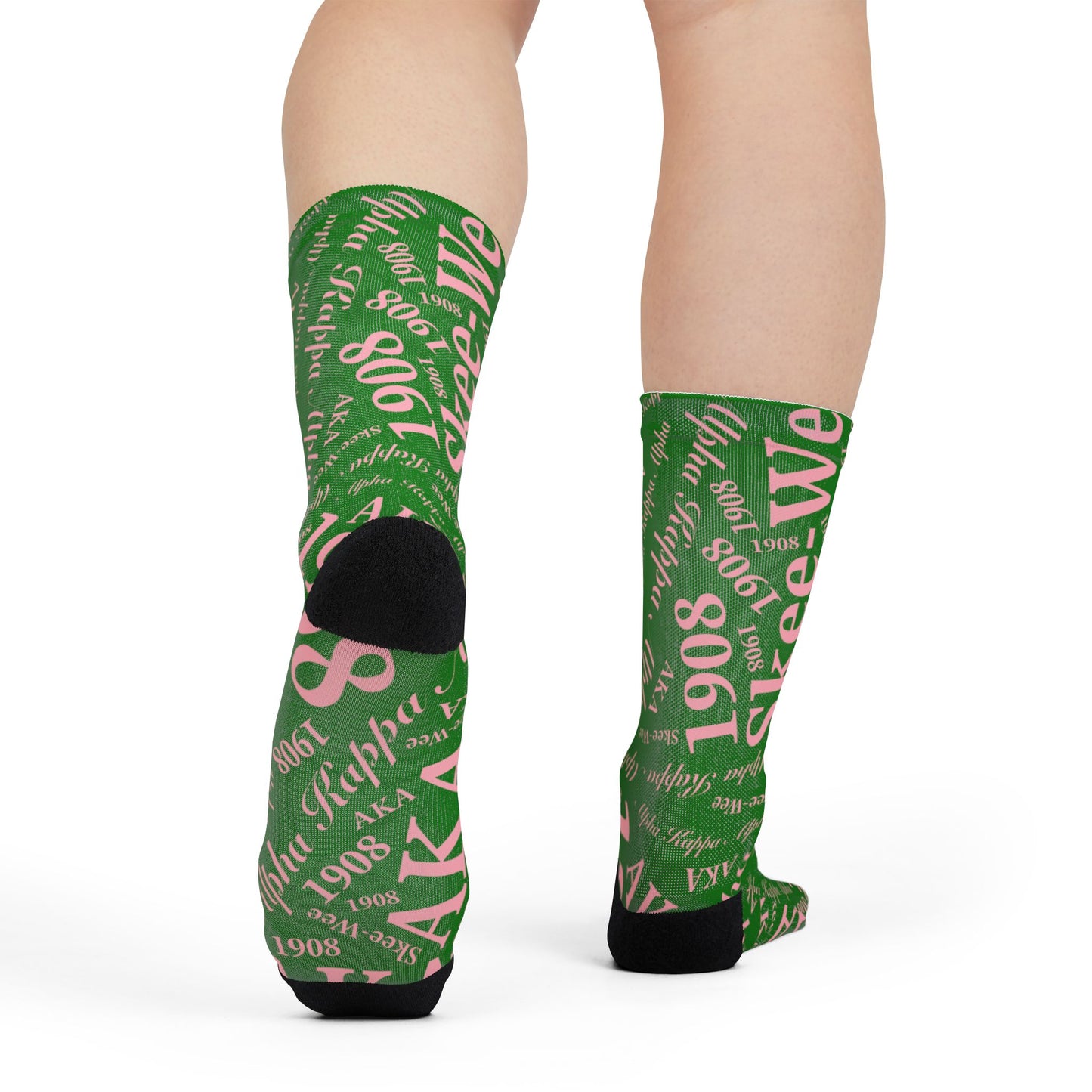 AKA 1908 Pink & Green Crew Socks — Sorority Paraphernalia Gift (Reusable Sublimation)