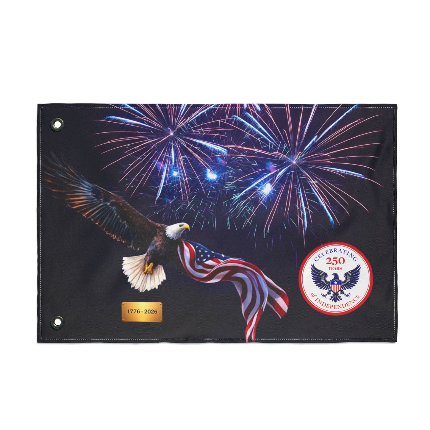 Bald Eagle with American Flag Double Sided Flag | 1776-2026 Fireworks | 1776-2026 Fireworks Flag | 250th Anniversary Flag