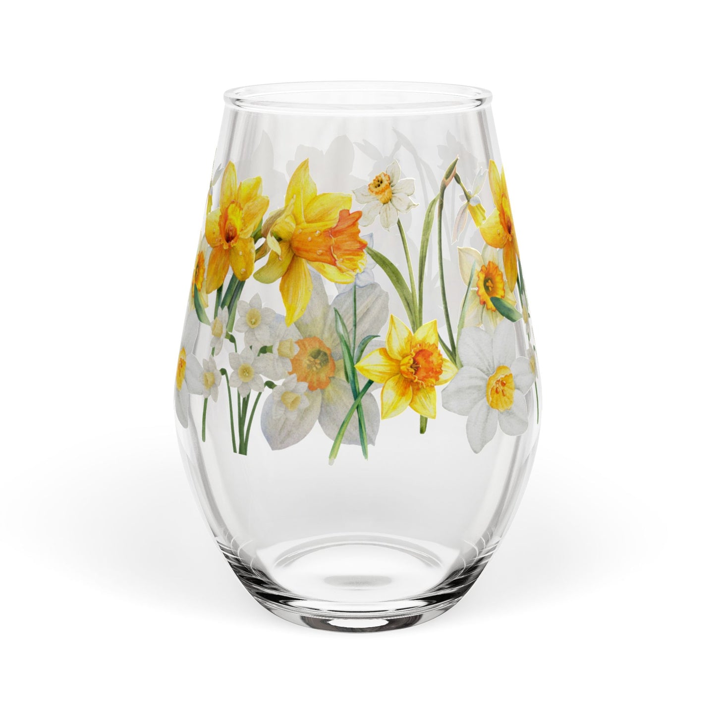 December Birth Month Flower - Paperwhite Narcissus Bouquet Stemless Wine Glass — 11.75oz