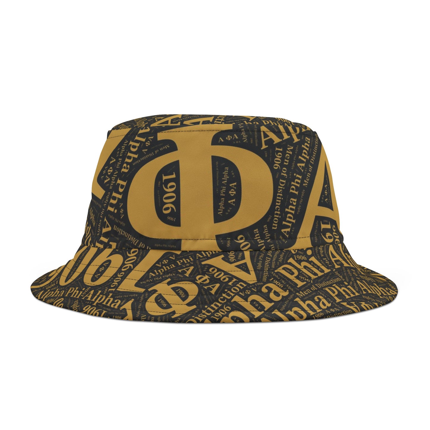 Alpha Phi Alpha Black & Old Gold Printed Bucket Hat | The "Ice Cold" Legacy Crown