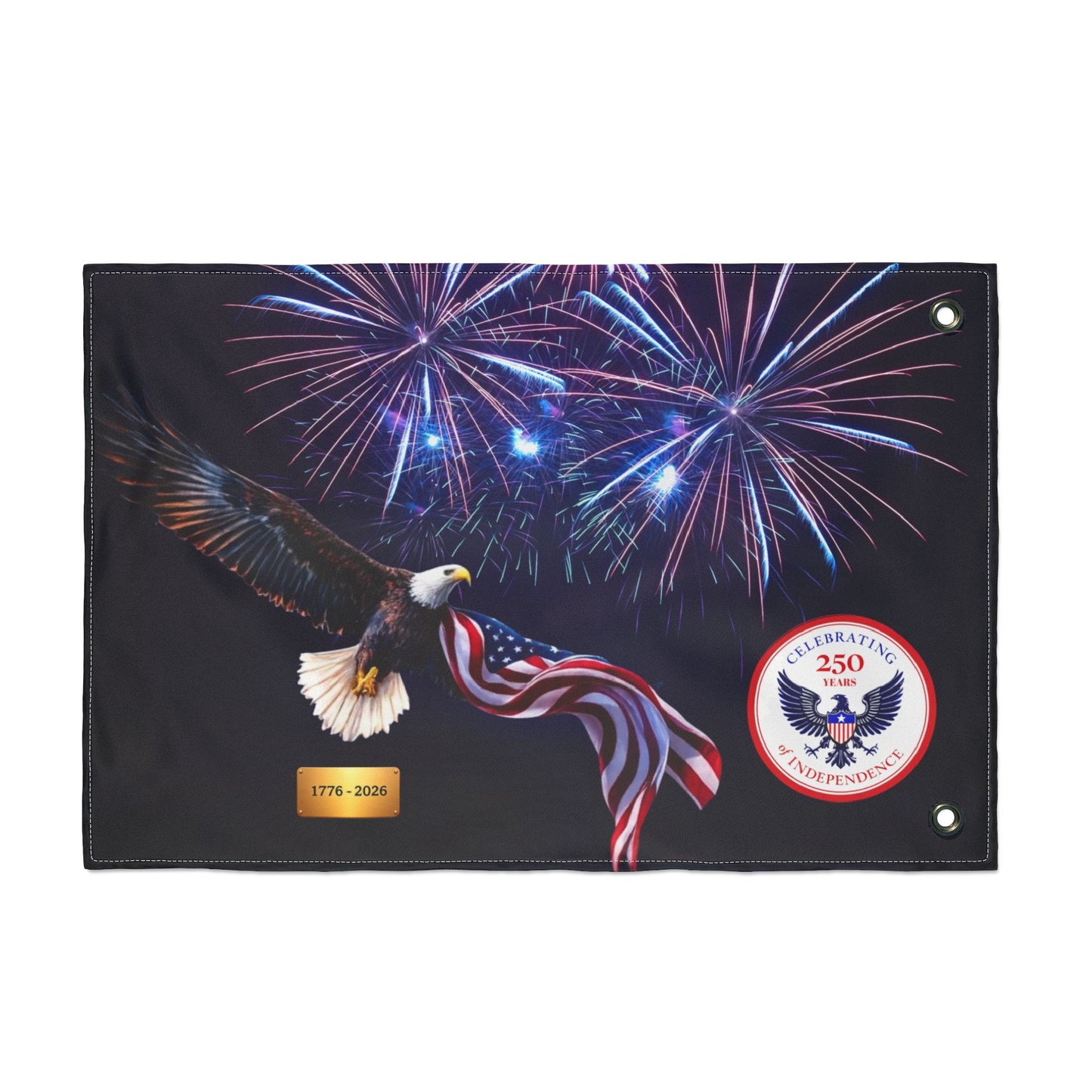 Bald Eagle with American Flag Double Sided Flag | 1776-2026 Fireworks | 1776-2026 Fireworks Flag | 250th Anniversary Flag