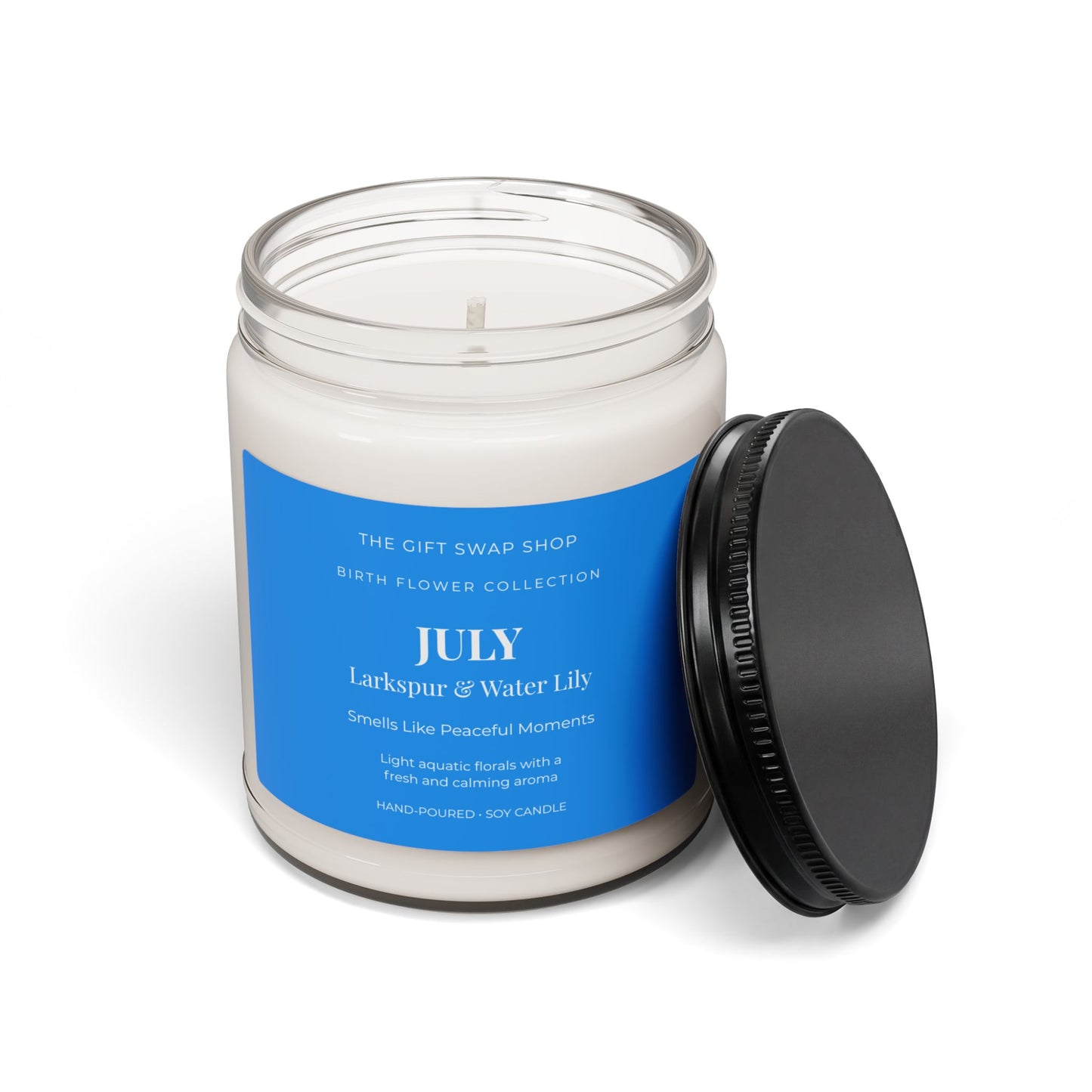 July Birth Flower Soy Candle — Larkspur & Water Lily (9oz)