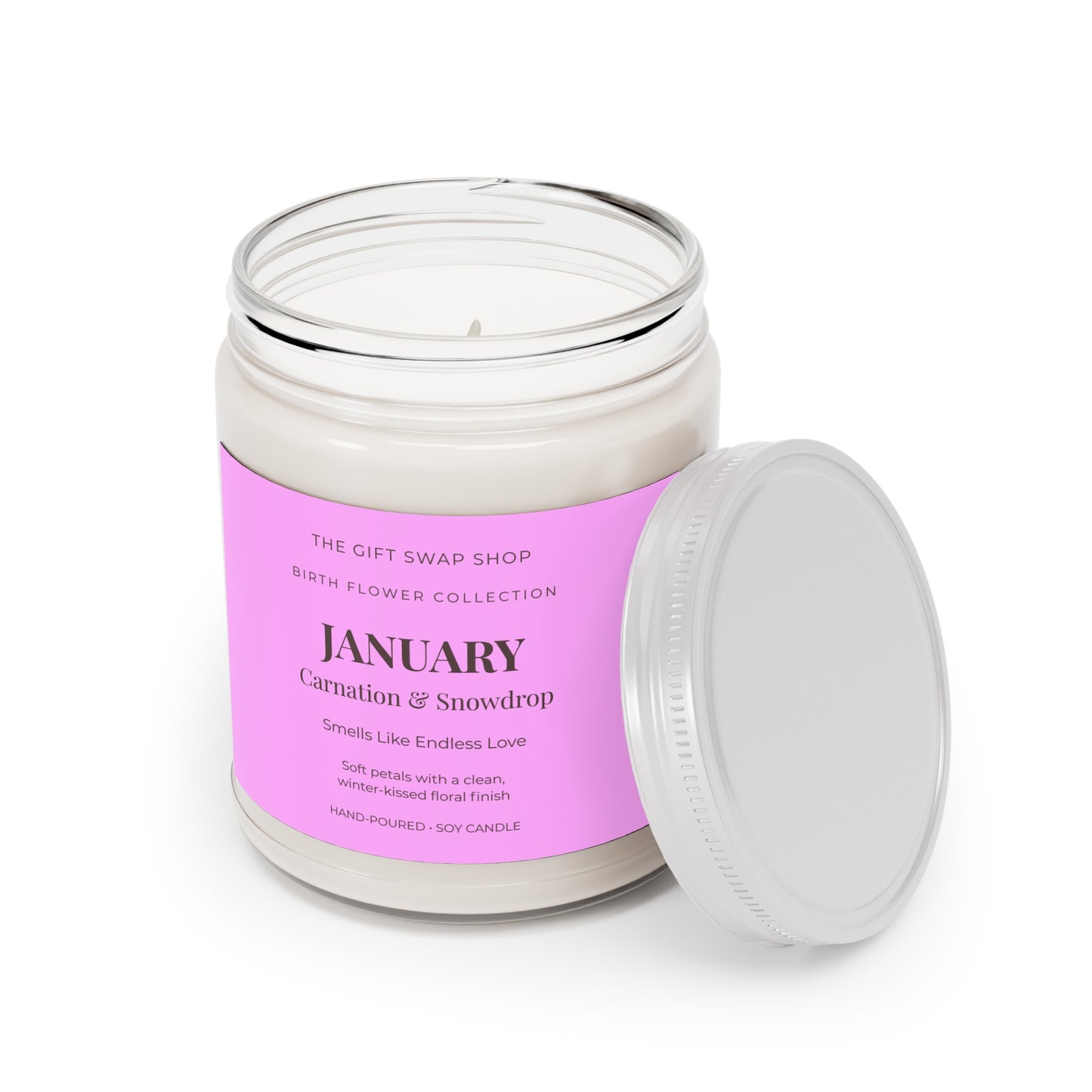 January Carnation & Snowdrop Scented Soy Candle (9oz) — Mother's Day Gift
