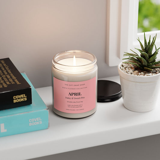 April Birth Flower Candle — Daisy & Sweet Pea Scented Soy Candle (9oz)