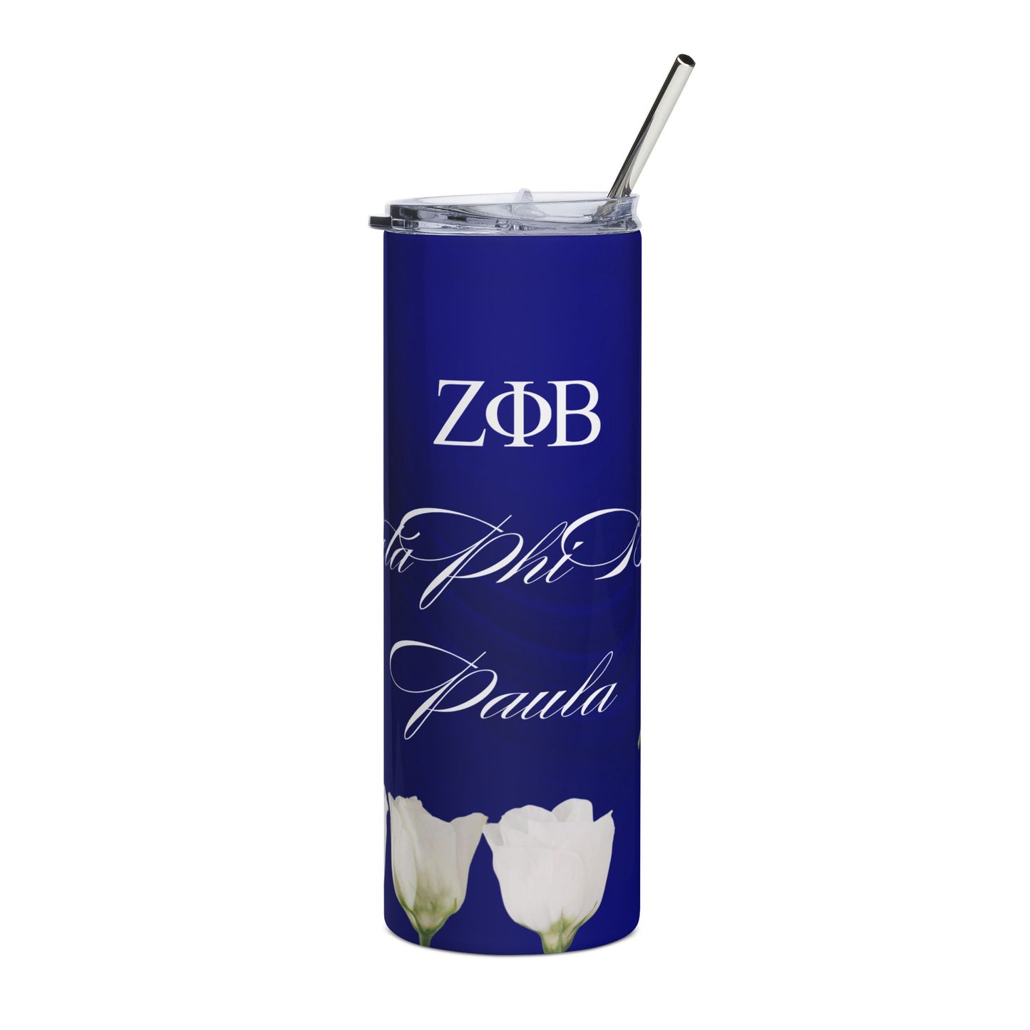 Zeta Phi Beta Sorority Personalized White Roses Tumbler | Black Greek Letter organizations | Sororities and Fraternities | 20oz Stainless Steel Tumbler