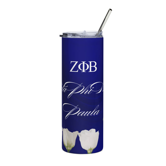 Zeta Phi Beta Sorority Personalized White Roses Tumbler | Black Greek Letter organizations | Sororities and Fraternities | 20oz Stainless Steel Tumbler
