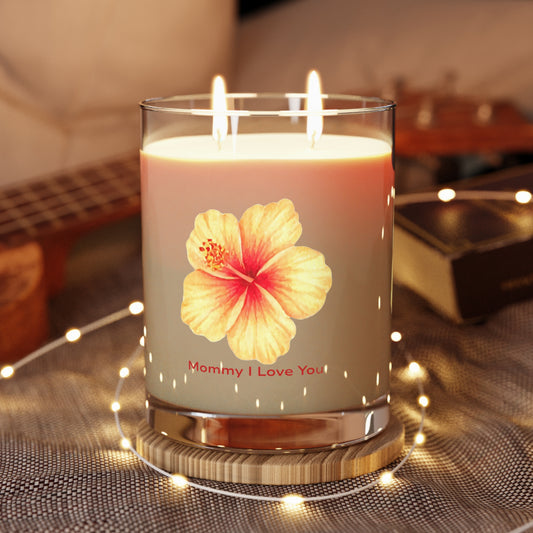 "Mommy I Love You" Scented Candle (with Hibiscus Design) — 11oz Glass