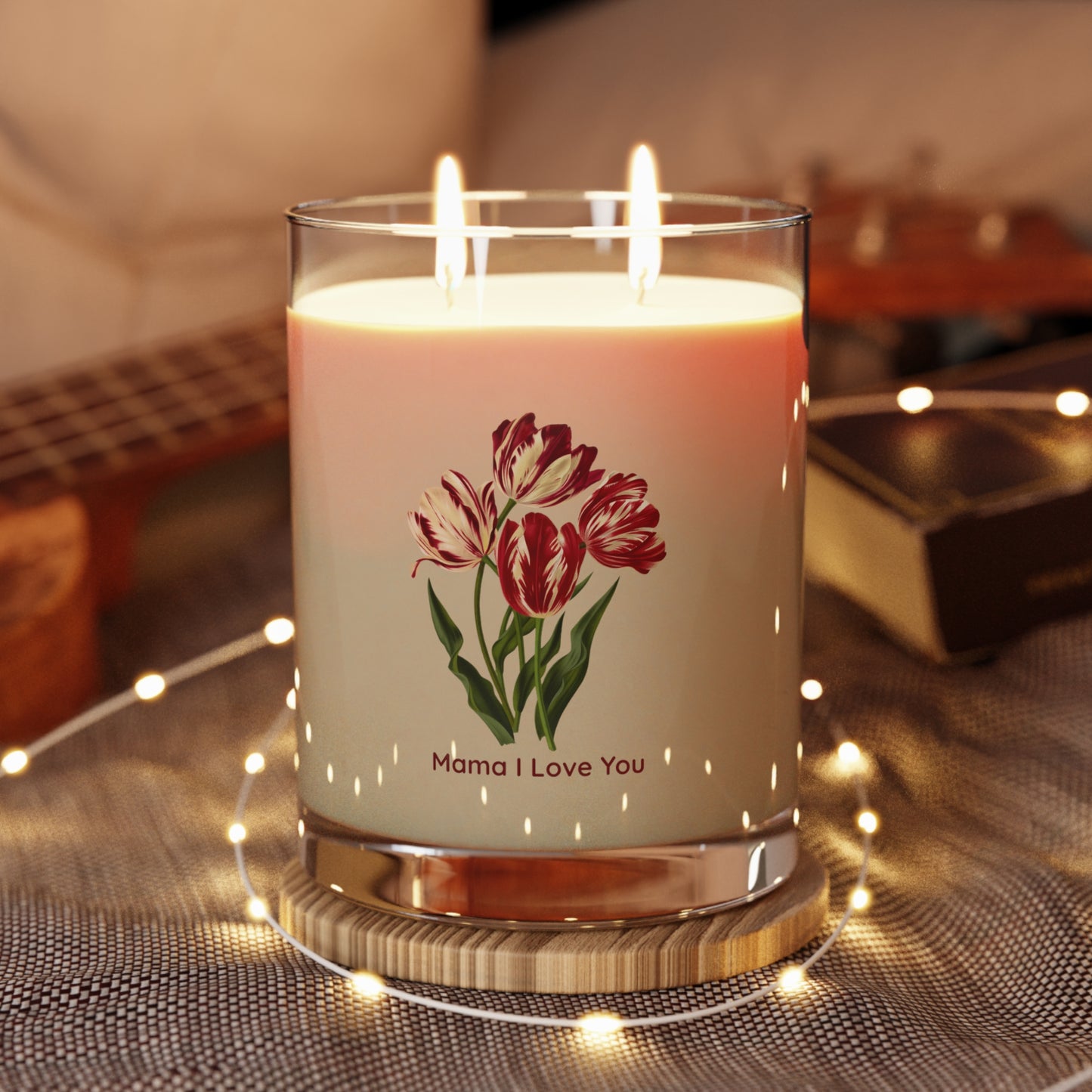 "Mother I Love You" Floral Scented Candle (Tulip Design) — 11oz Glass Jar