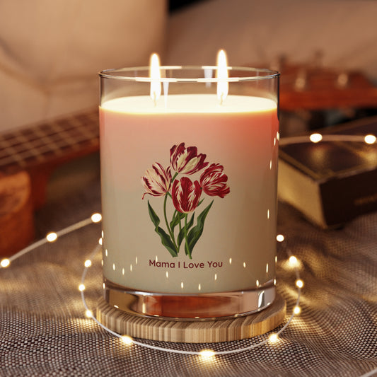 "Mother I Love You" Floral Scented Candle (Tulip Design) — 11oz Glass Jar
